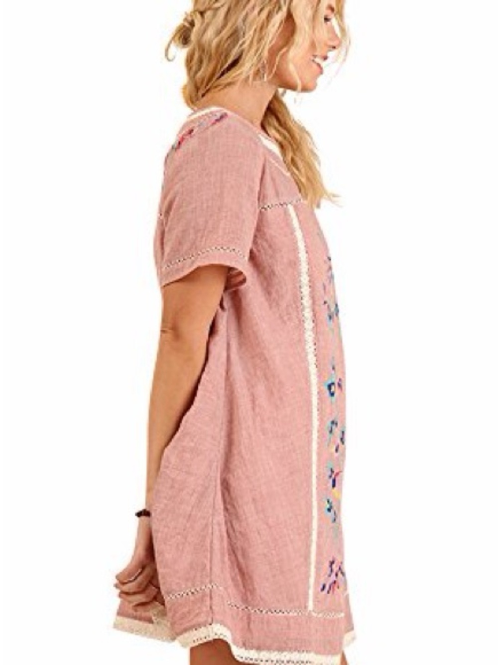 Umgee Shift Dress with Embroidered Floral Detail - Picture 2 of 10